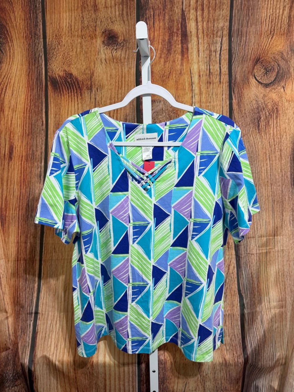 Alfred Dunner Embellished Lattice Neckline Blouse Size L